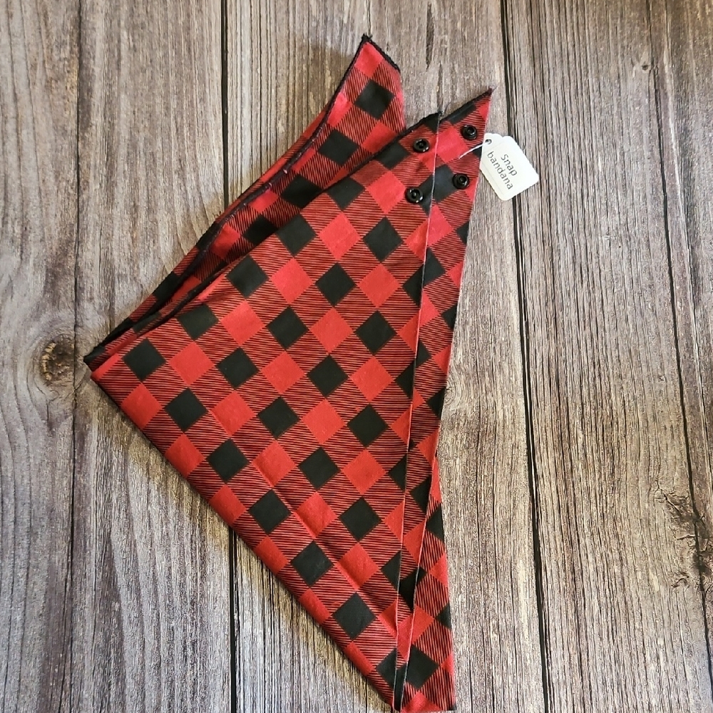 NWT XXL Handmade Snap Red Buffalo Plaid Dog Bandana
